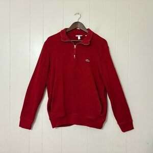 Lacoste Men’s Quarter Zip Pullover Red XL 100% Cotton Crocodile Logo